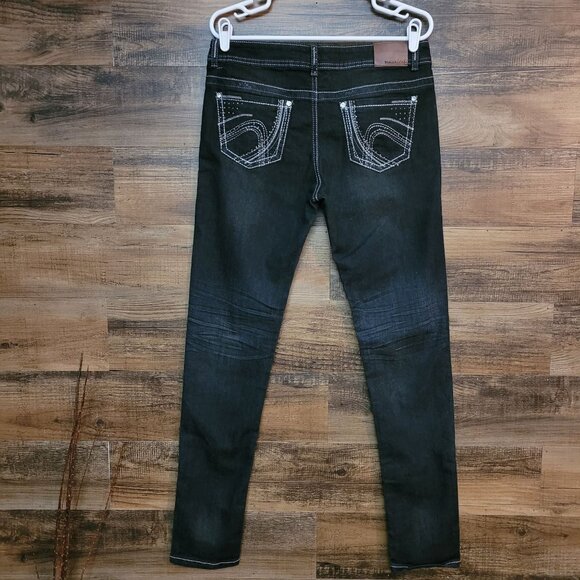 Maurices Jeans Size 32 Skinny Mid Rise Embellished Thick Stitch Black Stretch - Picture 1 of 12